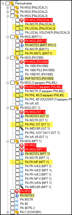 Image of expanded PA groups in View/Print Mode